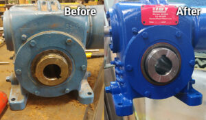 Gearbox repair before and after cleaning and repainting