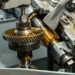 Gear Hobbing Machine Cutting Helical Gear in Industrial Factory