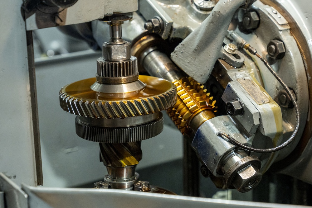 Gear Hobbing Machine Cutting Helical Gear in Industrial Factory